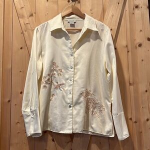 Natori Embroidered Fleece Lined Pajama Top Size Medium